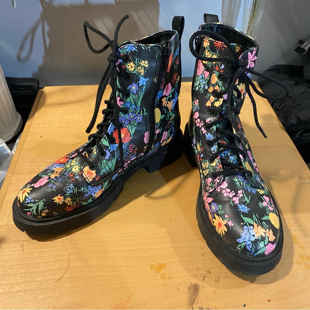 No Boundaries Black Floral Combat Boots